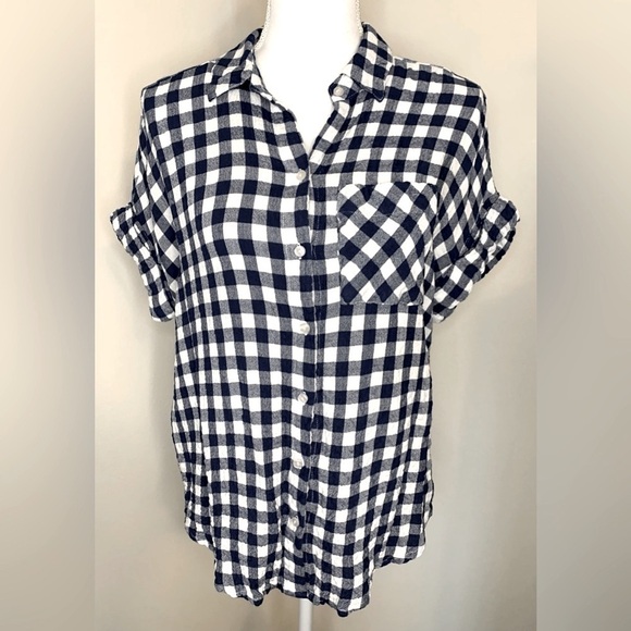 Jane + Delancey Shirt Button Down Short Sleeve Women Blue White Small - Picture 1 of 7